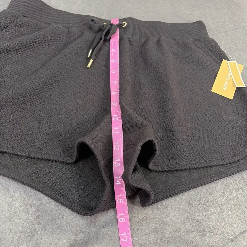 NWT Michael Kors Shorts Size Large Black Embossed Logo Drawstring Bnfts Charity